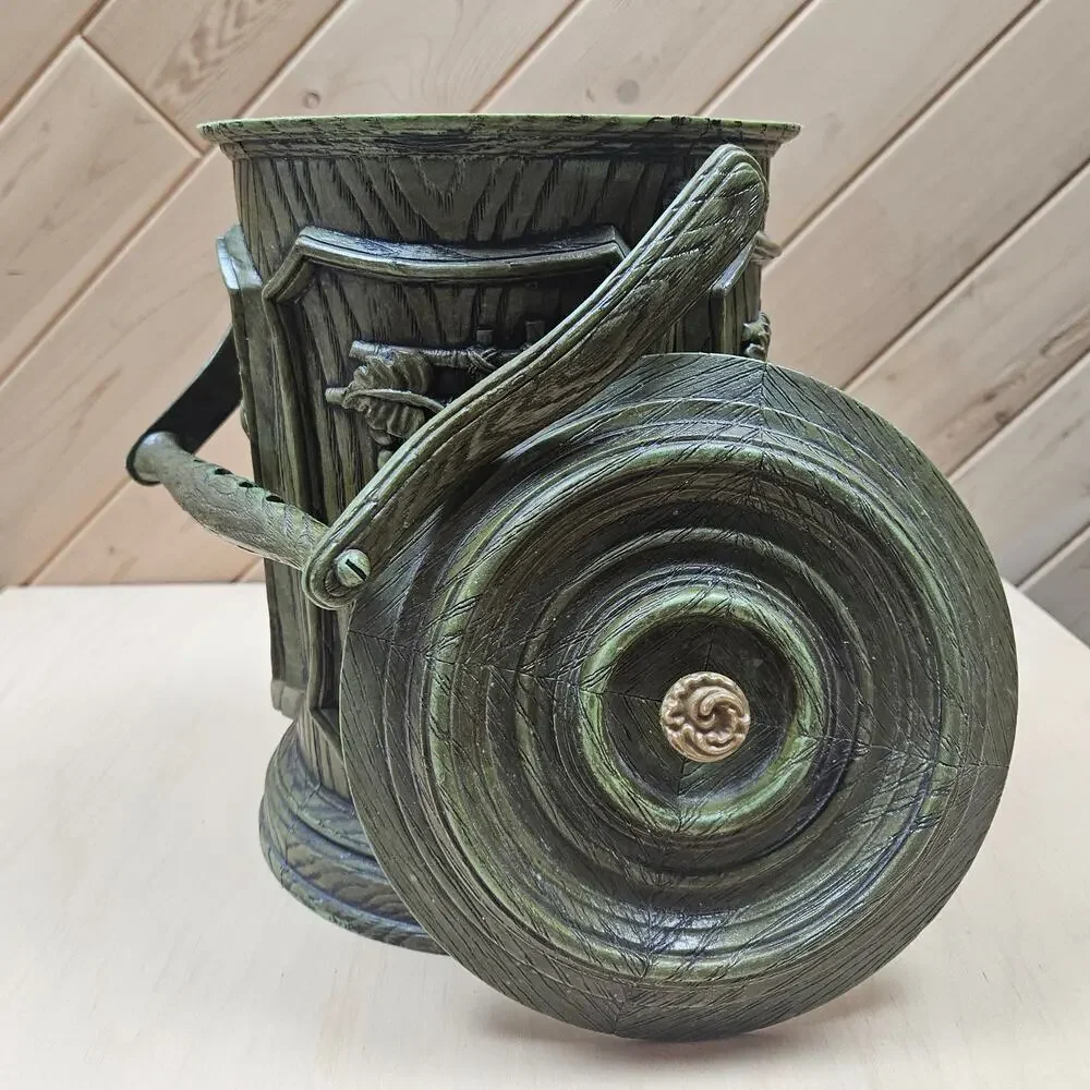 Vintage MCM 1960s Faux Wood Ice Bucket Cooler Barware Green Grapes w Handle